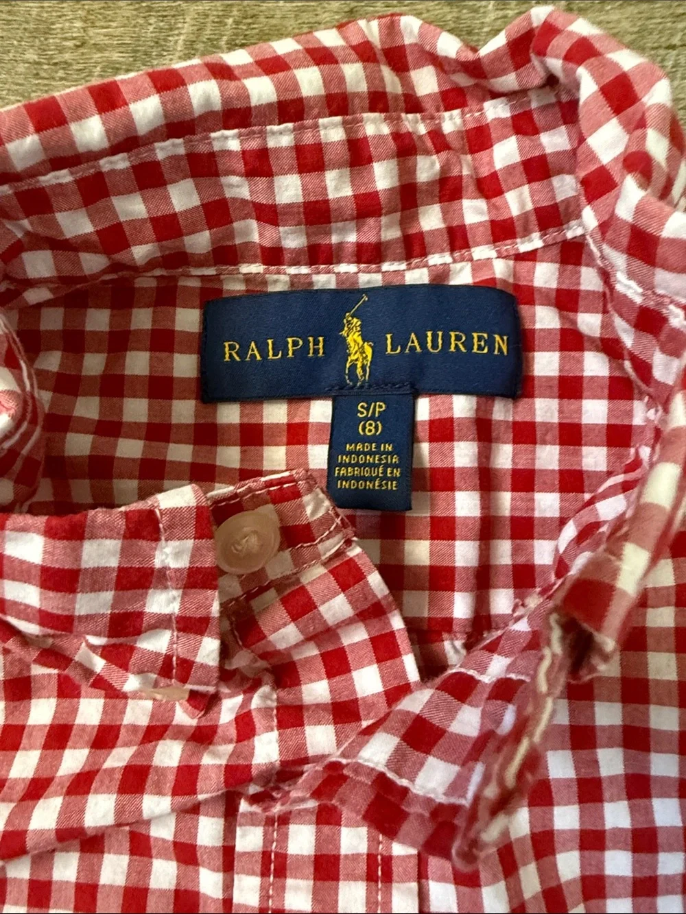 Ralph Lauren Boys Red Gingham Button-Down Shirt Size Small (8)